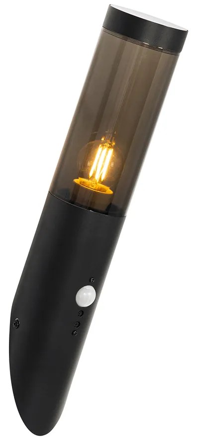 Nowoczesna lampa ścienna zewnętrzna czarna z czujnikiem ruchu IP44 - Rox