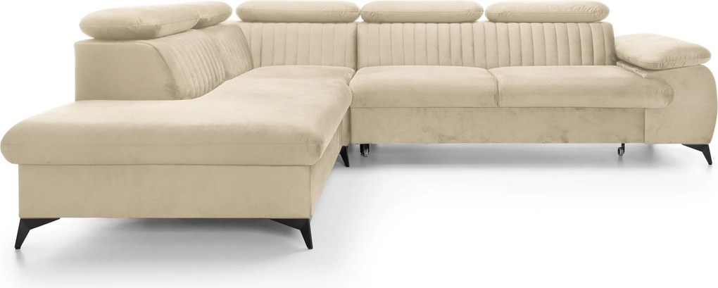 Masseno Narożnik FIORE z funkcją spania i pojemnikiem na pościel Narozniki L, Rozkładana sofa - Kremowy, MONOLITH 02