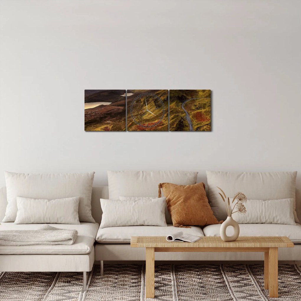 Obraz szkockich gór (z zegarem) (90x30 cm)