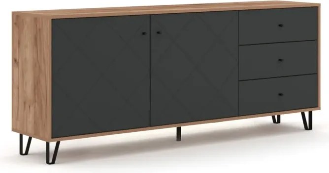 Komoda Dwudrzwiowa z Szufladami BACARDI 183 cm Dąb Craft Tobacco/Grafit Loft
