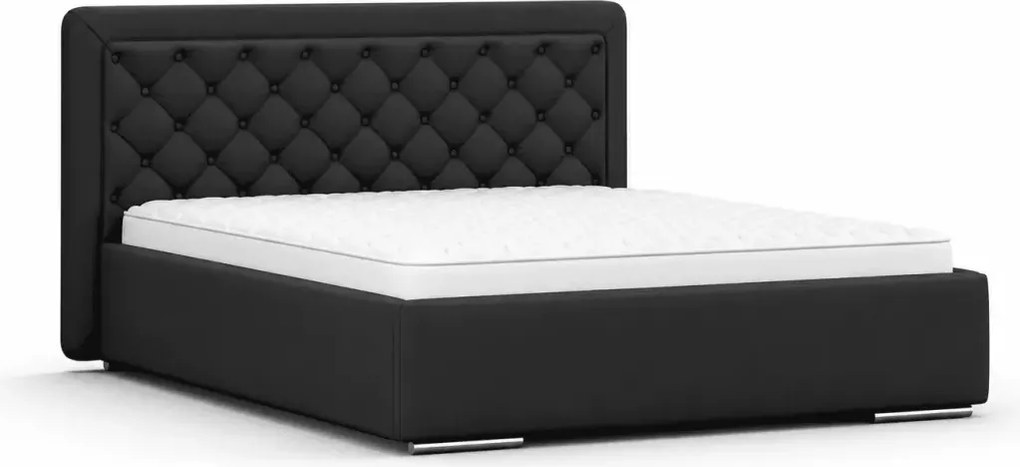 Łóżko ze stelażem Usilia 160x200 - dwuosobowe łoże tapicerowane w stylu chesterfield z pikowanym zagłówkiem w tkaninie do wyboru