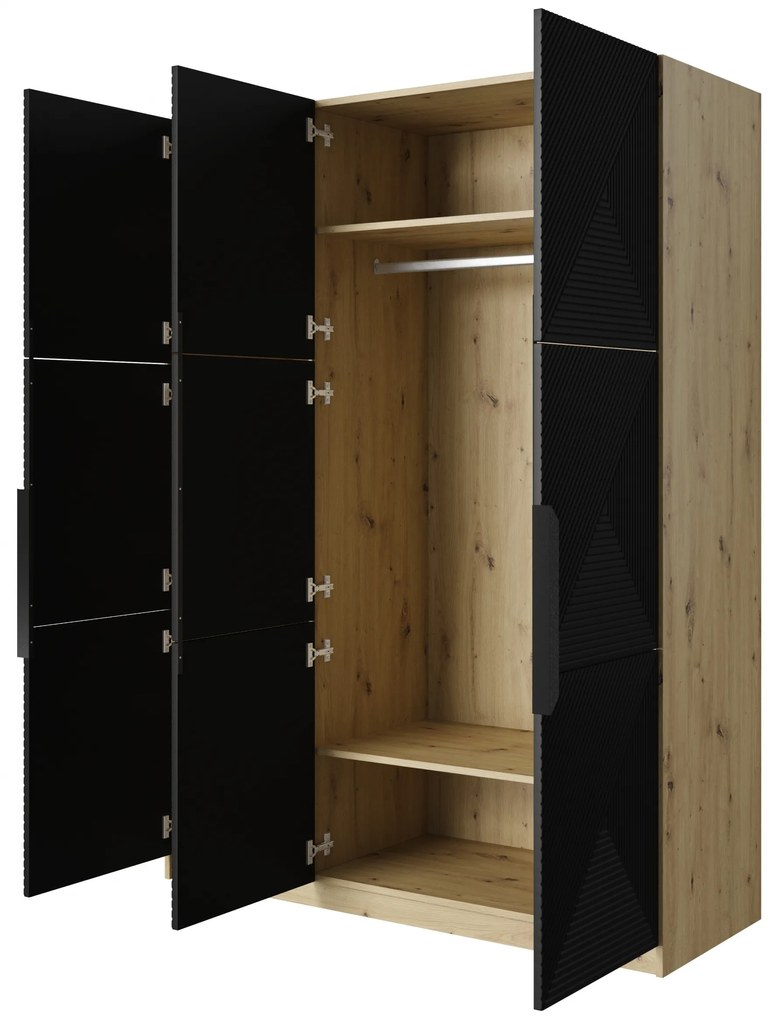 Szafa Asha 150 cm z metalowymi uchwytami - artisan / czarny mat / czarne uchwyty