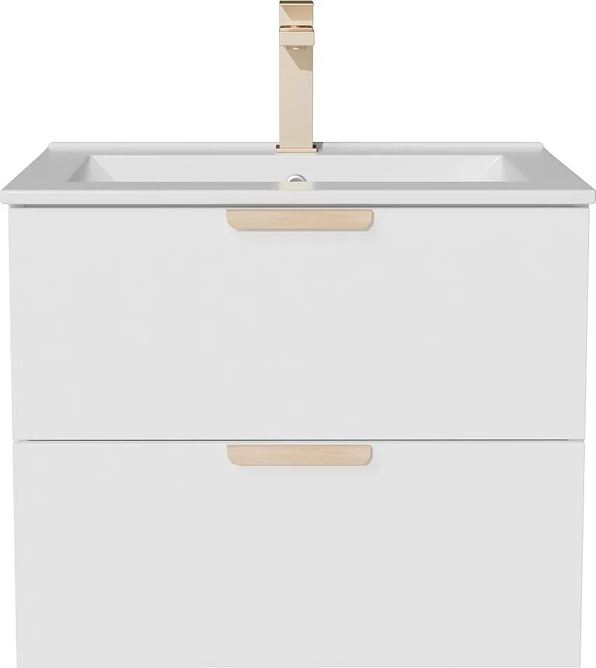 Wisząca szafka łazienkowa z umywalką wpuszczaną w blat i baterią – Biała – Szer60 cm – AVORELI