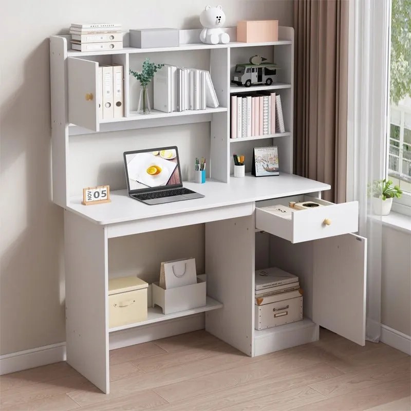 Biurko białe loft pod laptop/komputer skandynawski z 7 półkami