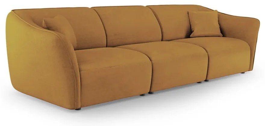 Musztardowa sofa z materiału bouclé 292 cm Tokyo – Cosmopolitan Design