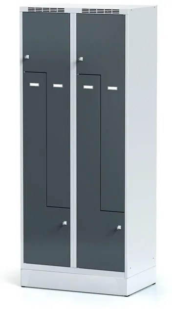 Alfa 3 Metalowa szafka ubraniowa Z na cokole, 4-drzwiowa, 1920 x 800 x 500 mm, zamek obrotowy, drzwi ciemnoszare