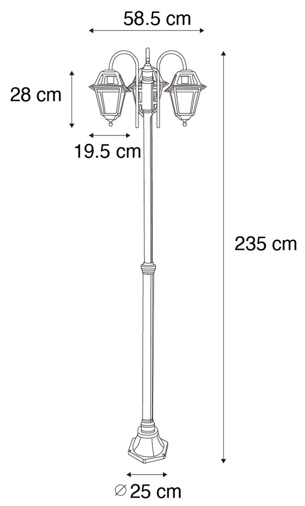 Klasyczna lampa zewnętrzna czarna 235 cm 3-światła IP44 - Berta