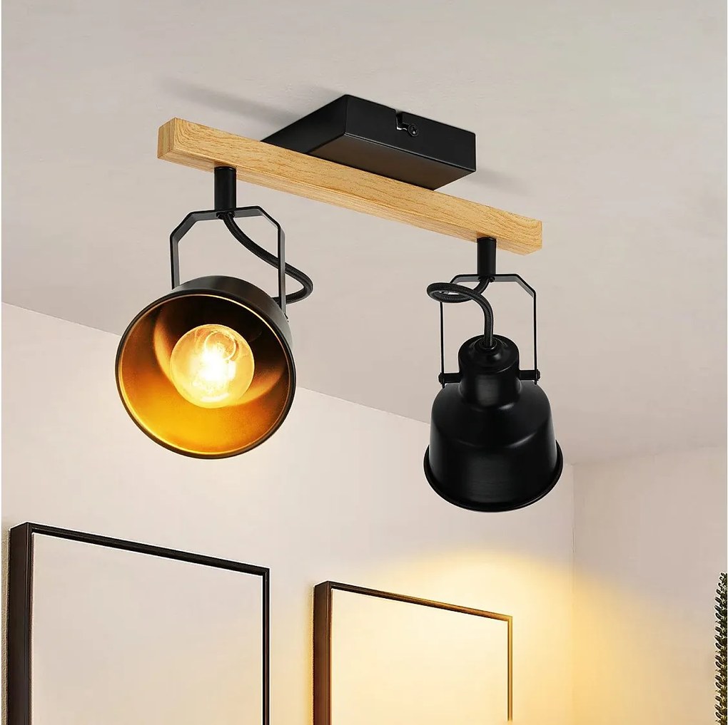 NETTLIFE Reflektor sufitowy 2 płomienie 350° Regulowany Vintage Gniazdo E14 Wysokiej jakości design w drewnie o usłojeniu