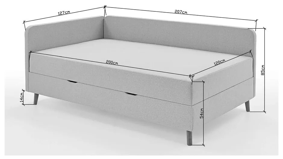 Beżowe tapicerowane łóżko jednoosobowe ze schowkiem 120x200 cm Cabana – Meise Möbel