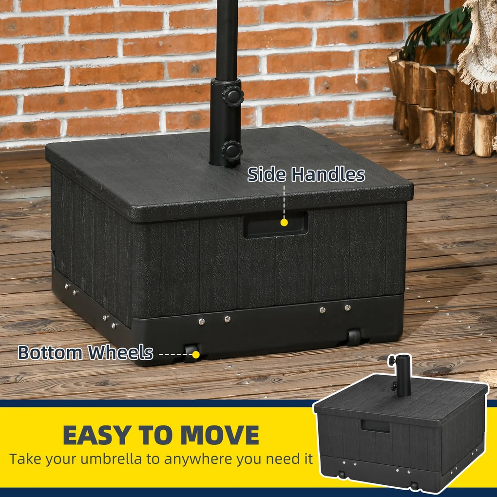 Outsunny Stojak pod parasol 3 w 1, Stolik boczny, Skrzynka na kwiaty, do 80 kg piasku, odporny na warunki pogodowe, Czarny