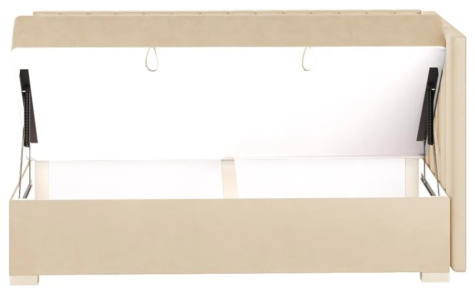 Beżowe narożne łóżko dziecięce ze schowkiem i materacem 90x200 cm Snugi – Ghado