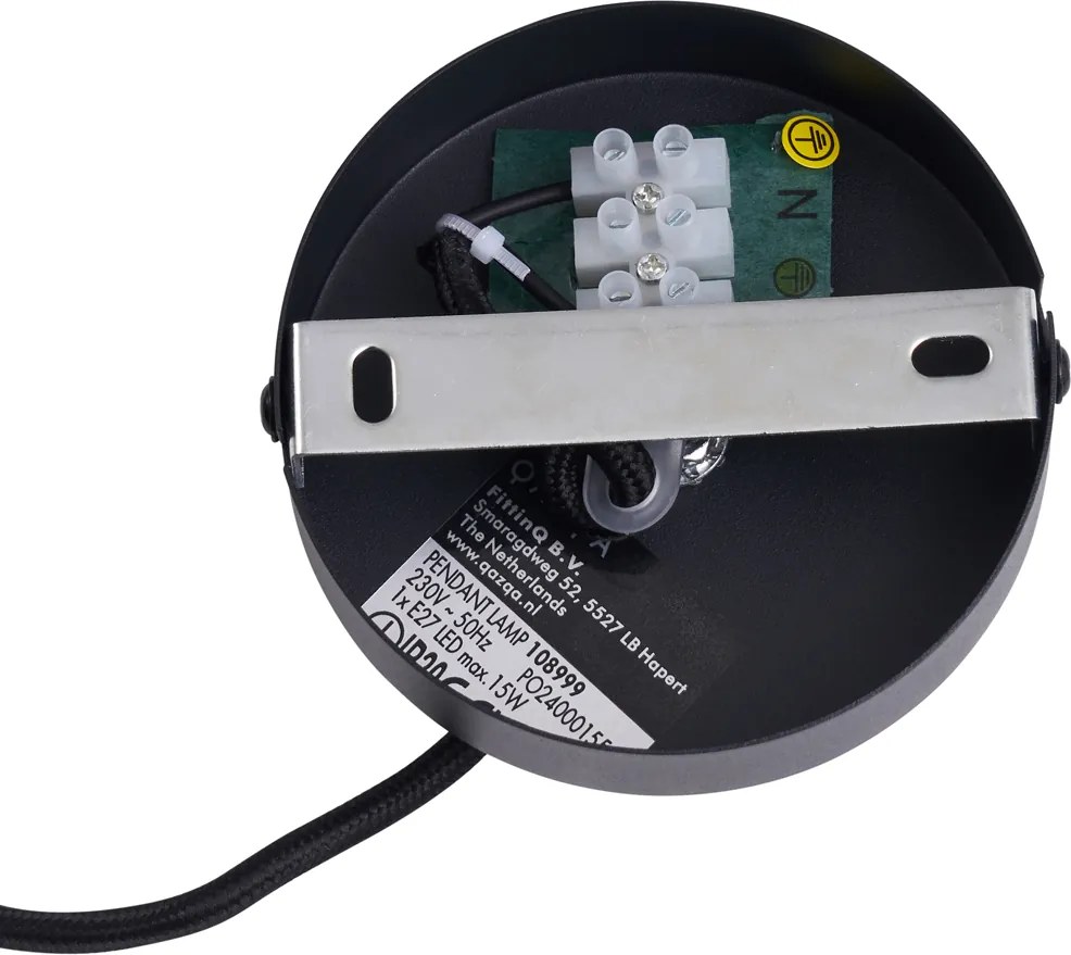 Retrowana lampa wisząca czarna ze szklanym kloszem w kolorze brązu - Bizle