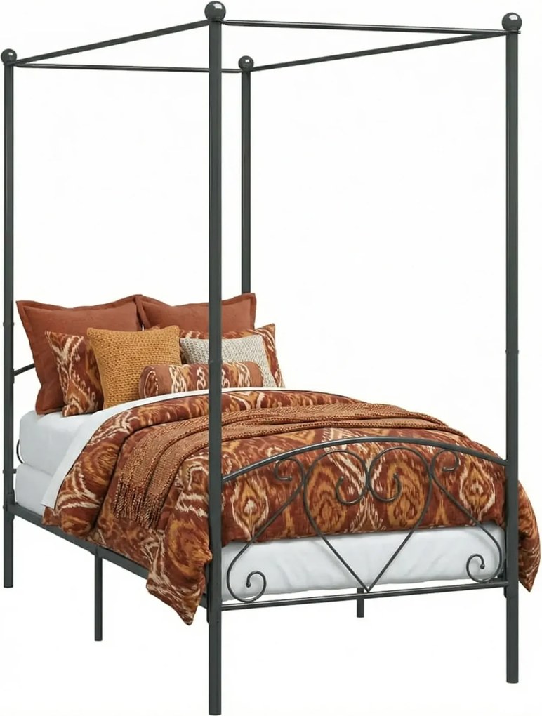 Szare metalowe łóżko rustykalne z baldachimem 120x200 cm S9-D99