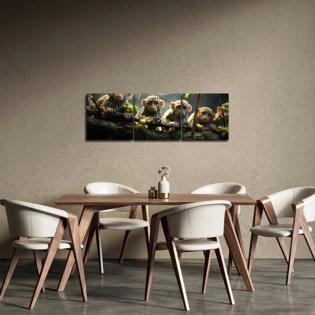 Obraz - Małpy (z zegarem) (90x30 cm)