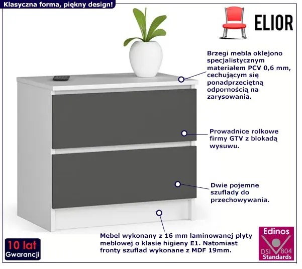 Mała komoda z szufladami Morgana 3X - biała + grafit