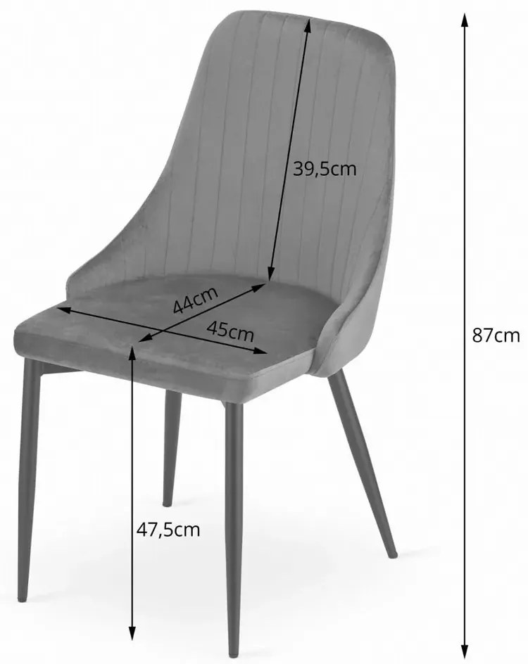 Zestaw 4 szt ciemnoszarych aksamitnych krzeseł - Rodos