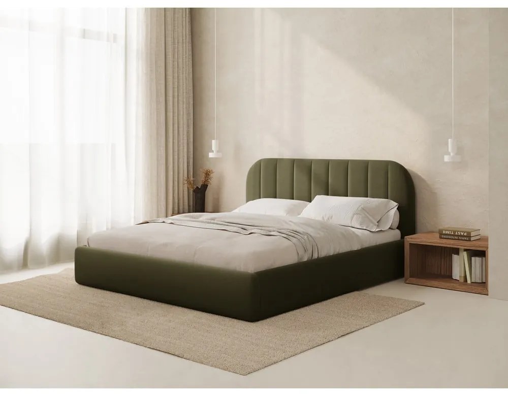 Zielone tapicerowane łóżko dwuosobowe ze schowkiem ze stelażem 160x200 cm Juno – Windsor &amp; Co Sofas
