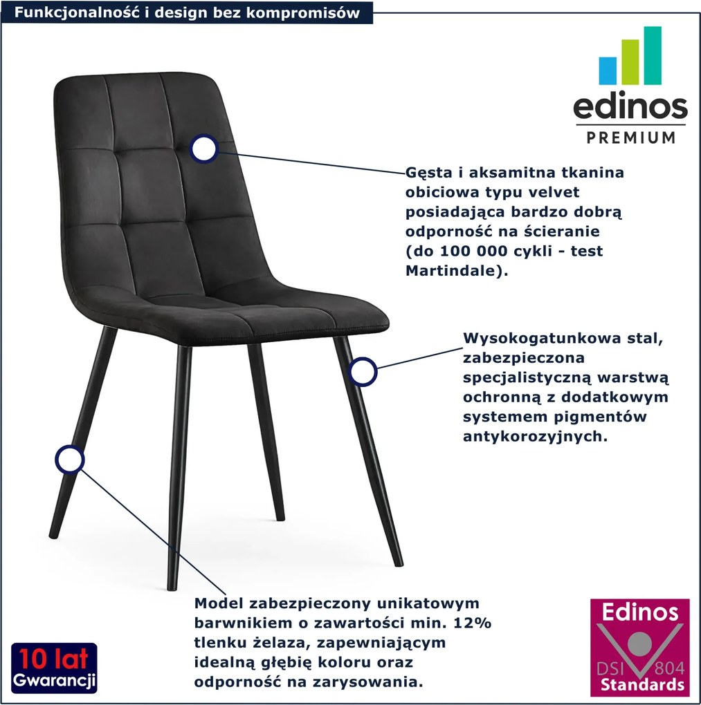 Zestaw 2 czarnych nowoczesnych krzeseł welurowych - Verlino