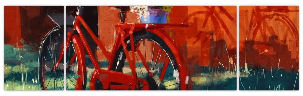 Obraz czerwonego koła, malowanie akrylowe (170x50 cm)