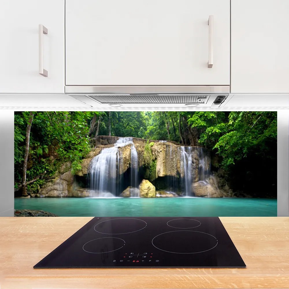 Szkło do Kuchni na Ścianę Wodospad W Cieniu Drzew