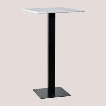Kwadratowy Wysoki Stolik Barowy 60x60 Cm Z Marmuru Livanto Czarny & Biały Marmur Guangxi - Sklum