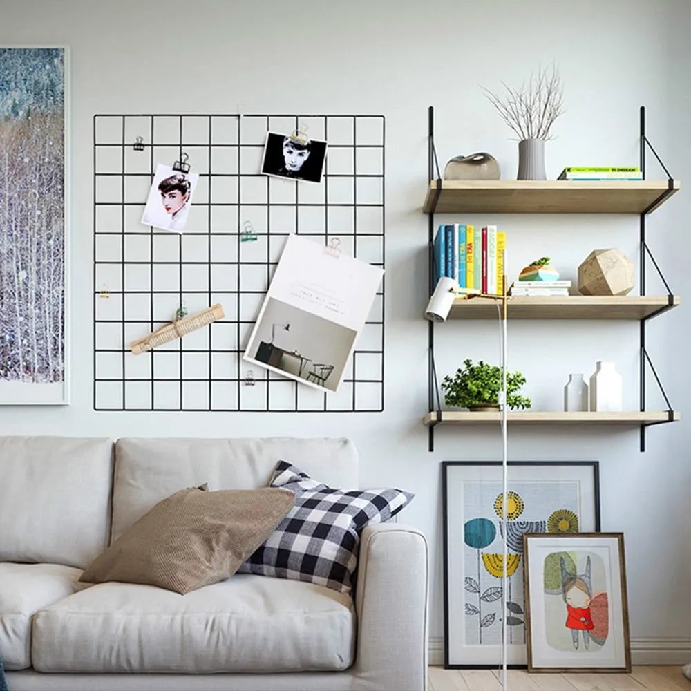 Czarna metalowa kratka-organizer Reminder, 60x60 cm