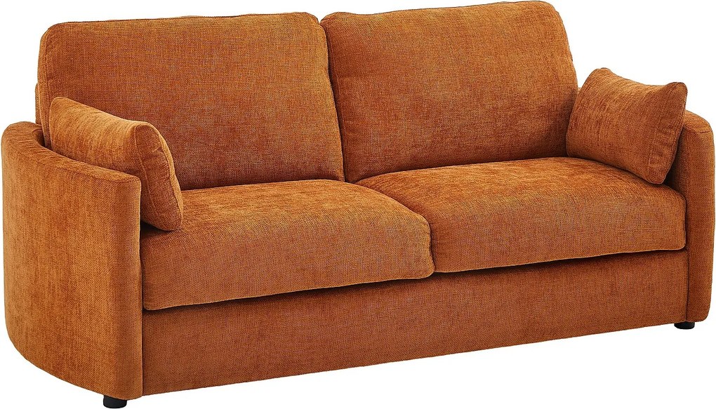 Kanapa 3-osobowa rozkładana typu express - Miejsce do spania 140 cm - Materac 12 cm z pamięcią kształtu z teksturowanej tkaniny w kolorze terakota BAGOMI