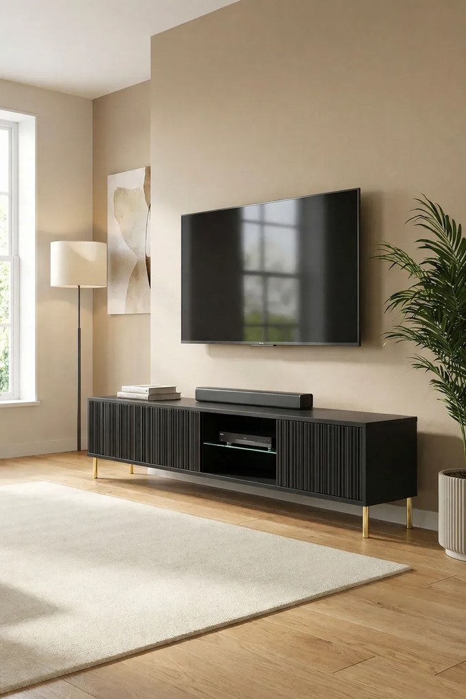 Czarna szafka RTV na złotych nóżkach 175 cm R8-E51