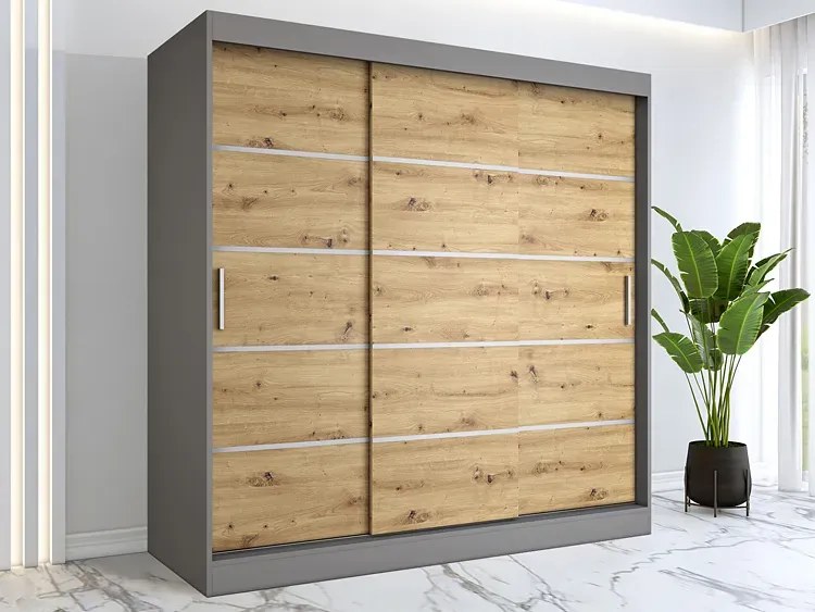 Szafa przesuwna antracyt + dąb artisan 200 cm E6-N65