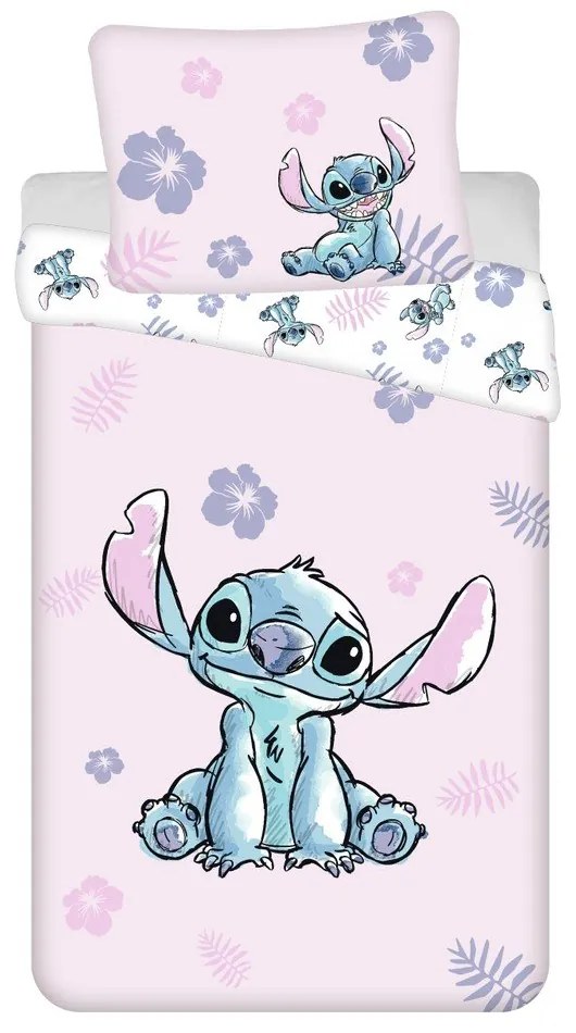 Jasnoróżowa bawełniana pościel dziecięca jednoosobowa 140x200 cm Lilo &amp; Stitch "Pink" – Jerry Fabrics
