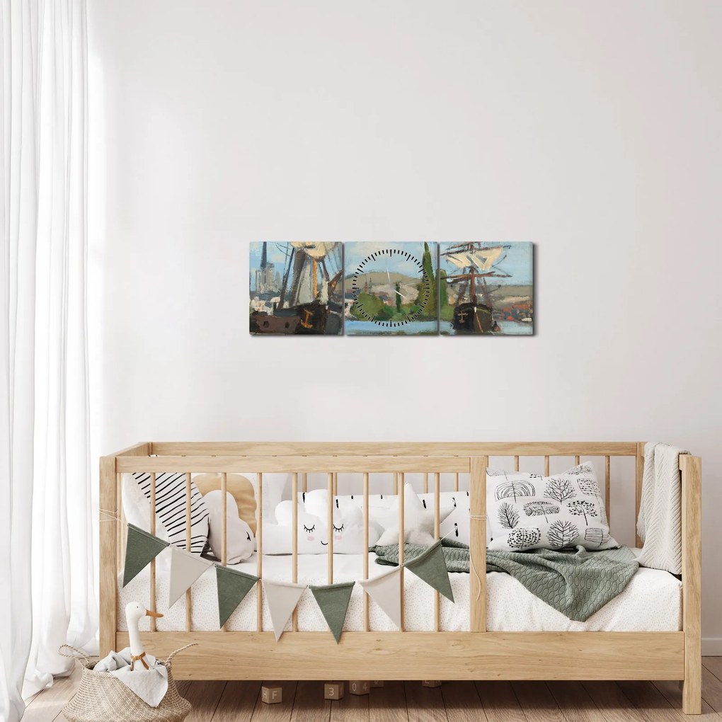 Obraz - Claude Monet, Ships Riding on the Seine at Rouen, reprodukcje (z zegarem) (90x30 cm)