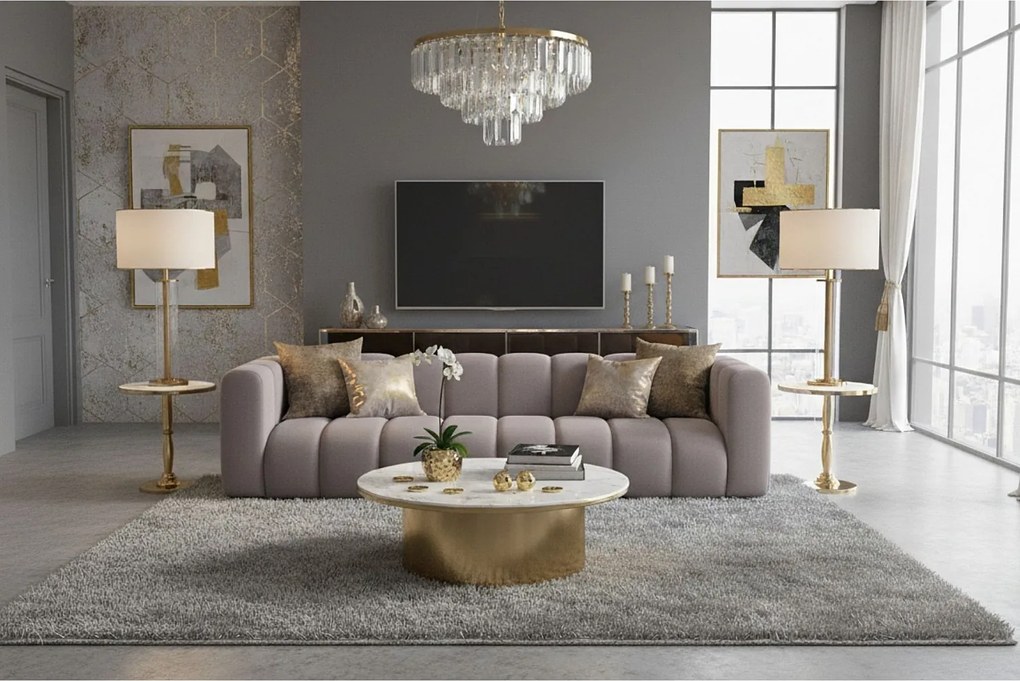 Sofa czteroosobowa, kanapa Grand, tkanina welurowa Salvador, Szary