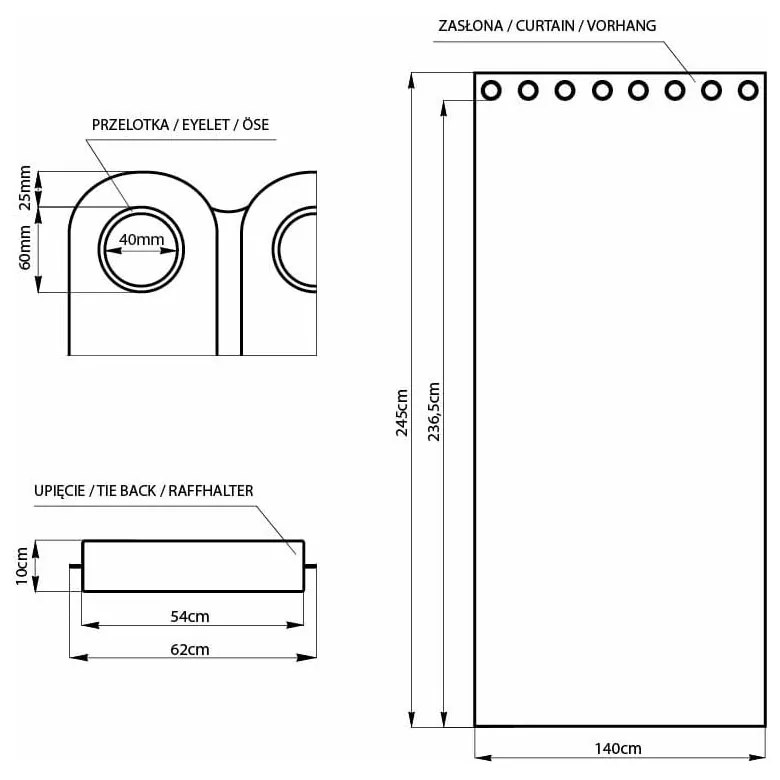 Czarna zasłona termiczna/częściowo zaciemniająca (dimout) 140x245 cm Kierra – Restilo