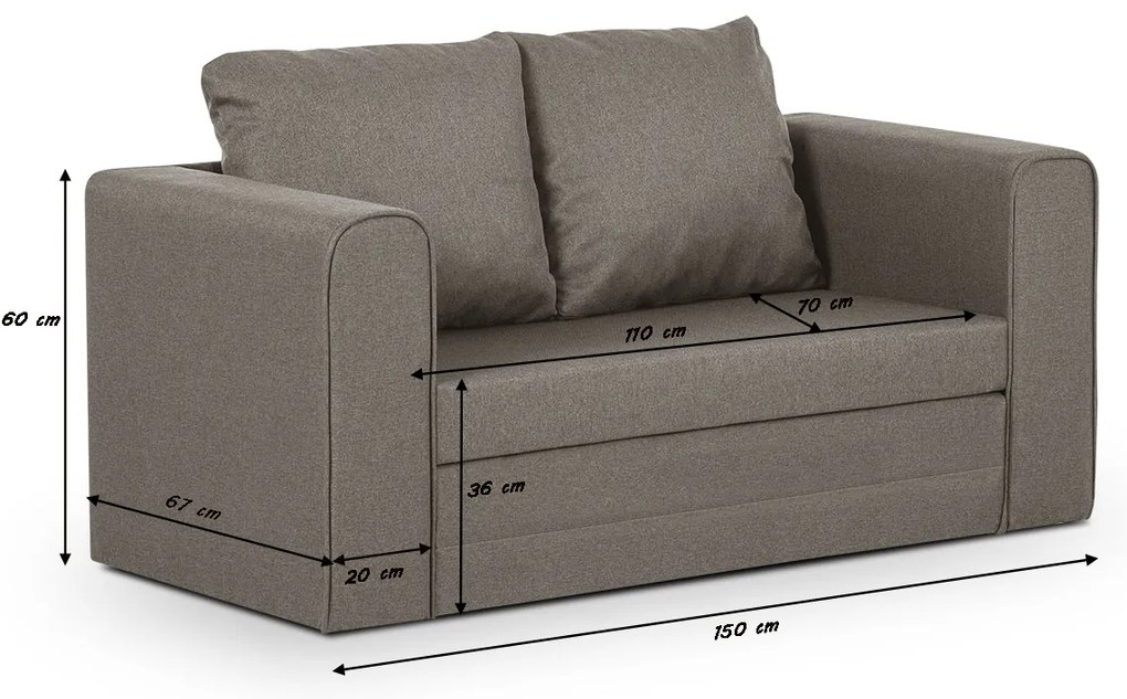 Sofa kanapa  rozkładana 2 os MOCCA Ciemny brąz