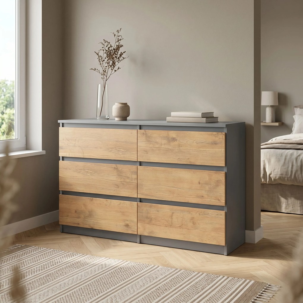 Komoda NUDO 138,5 cm do Salonu Sypialni 6 Szuflad Antracyt