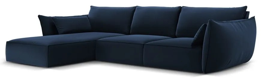 Ciemnoniebieski aksamitny narożnik (lewostronny/z szezlongiem) Vanda – Mazzini Sofas