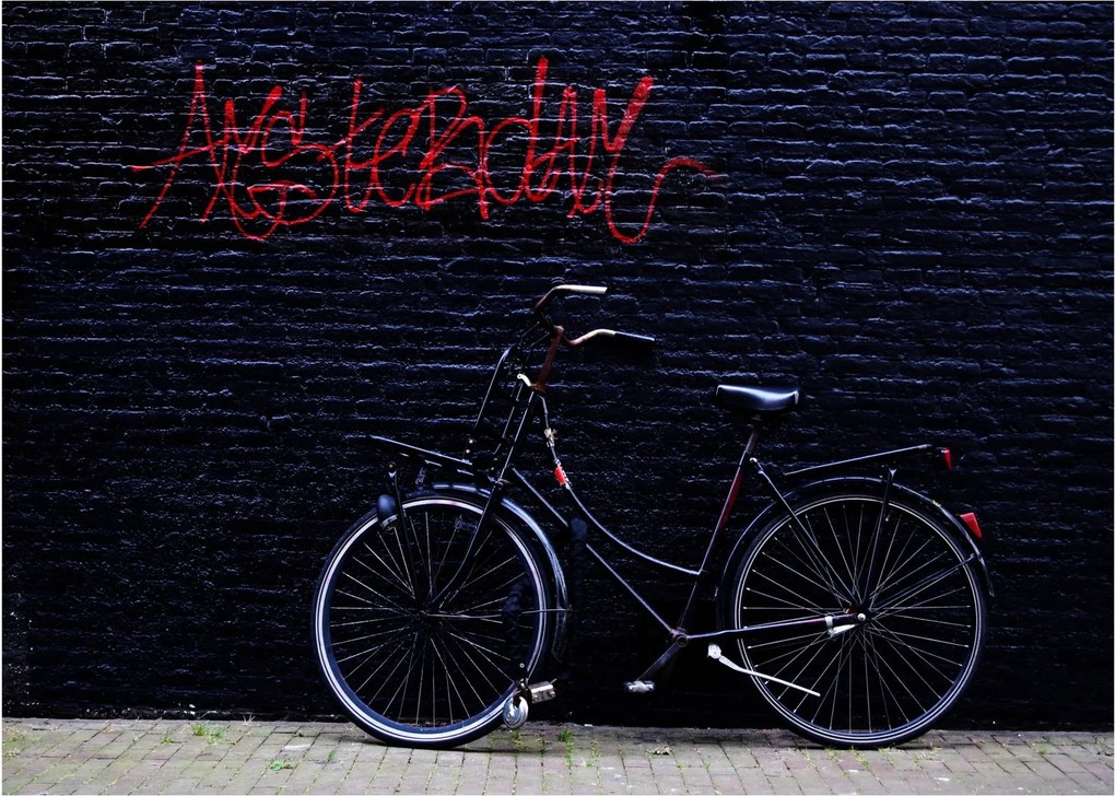 Obraz na szkle roweru w Amsterdamie (70x50 cm)