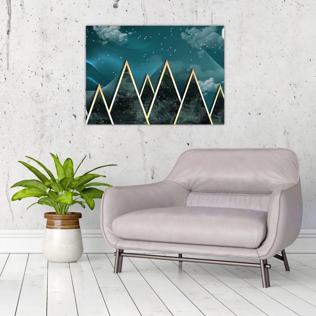Obraz na szkle - Księżyc w pełni nad złotymi górami (70x50 cm)