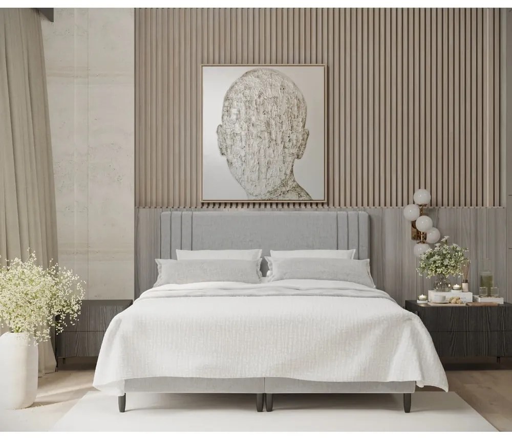 Szare tapicerowane łóżko dwuosobowe ze schowkiem 140x200 cm Musca – Maison de Rêve