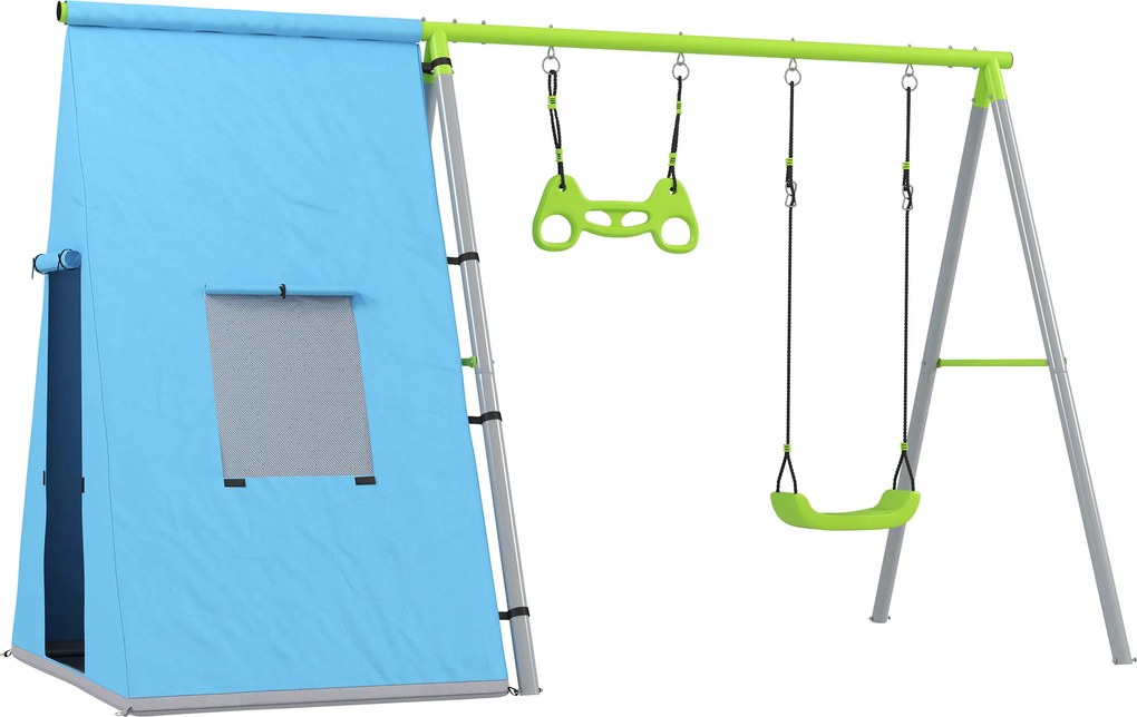 AIYAPLAY Zestaw 3-w-1: Huśtawka, Namiot, Pierścienie gimnastyczne, Metal, Plastik, Zielony