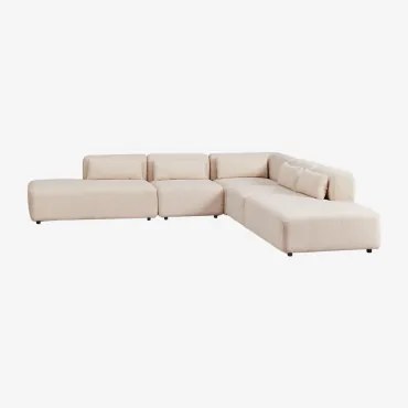 Sofa Modułowy Narożny 5-częściowy Z Podwójnym Szezlongiem Fogler Tkanina Baranek Boucle Kremowy Beż - Sklum