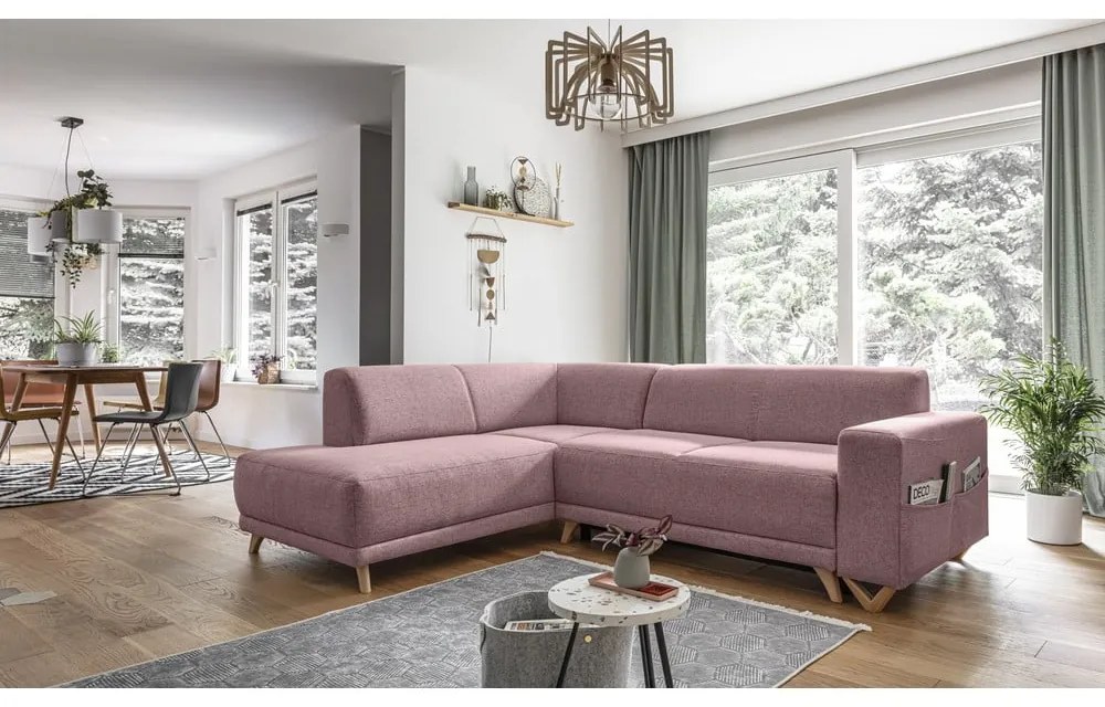 Różowy rozkładany/ze schowkiem narożnik (lewostronny/w kształcie litery L) Classy Sophie – Miuform
