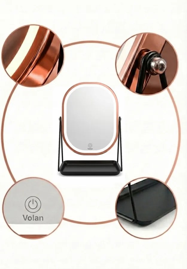 Lusterko Do Makijażu PREMIUM METALOWE Kosmetyczne PODŚWIETLANE LED | VOLAN