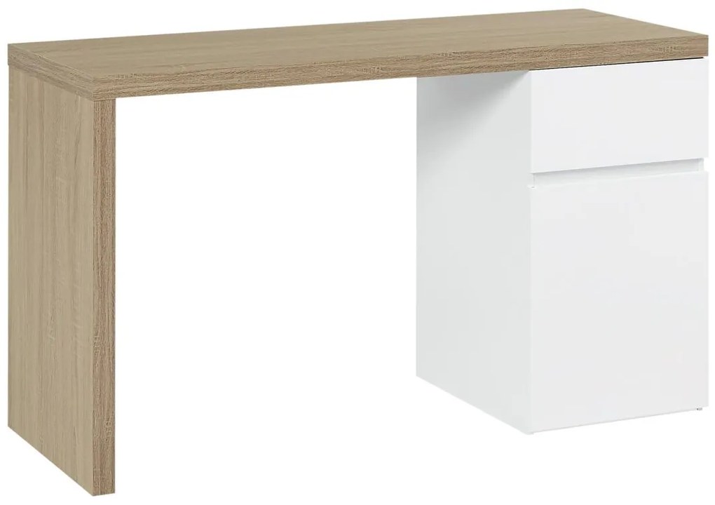Biurko z 1 szufladą i 1 szafką - Naturalny i biały - ACUNEZA