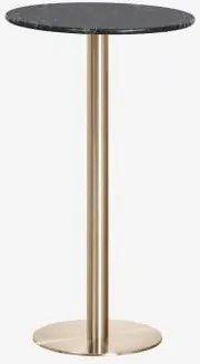 Wysoki, Okrągły Stolik Barowy Ø60 Cm Z Naturalnego Kamienia Xiren Zielony Marmur Big Flower - Szczotkowane Złoto - Sklum