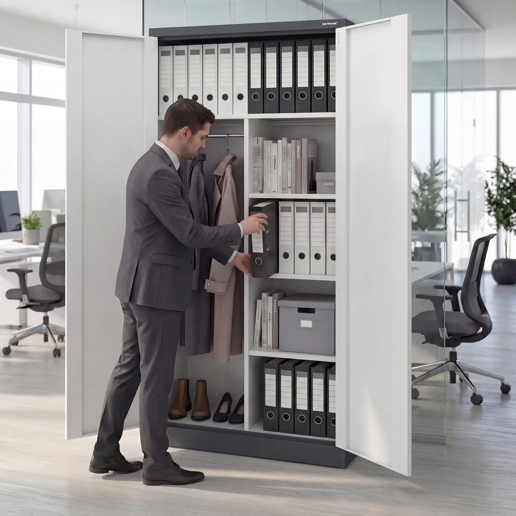 Szafa metalowa wielofunkcyjna: DAWID 900 x 1850 x 450 mm, antracytowo-biała