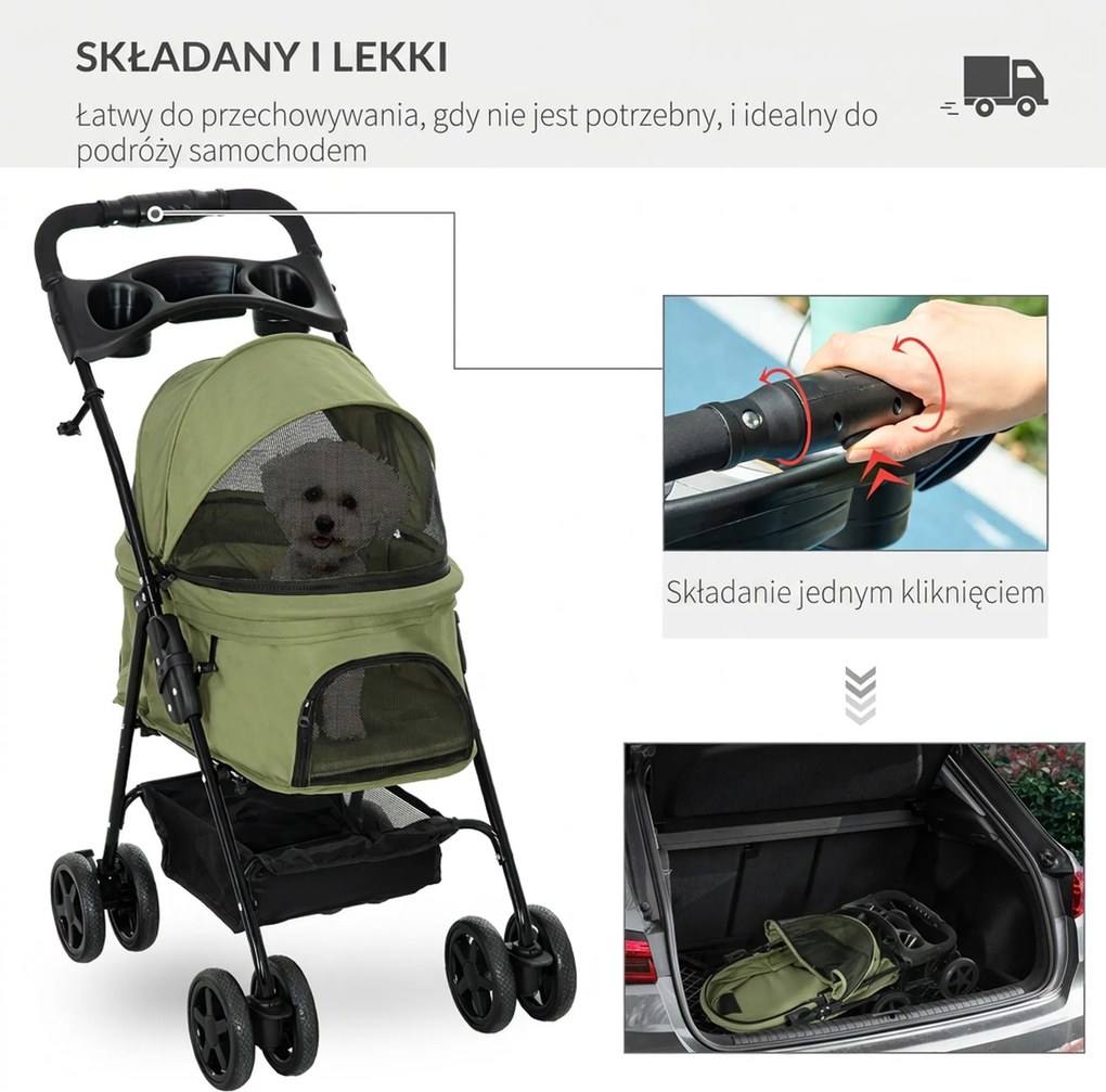 Outsunny Wózek dla Zwierząt Składany Ciemnozielony do 20kg | Aosom PL