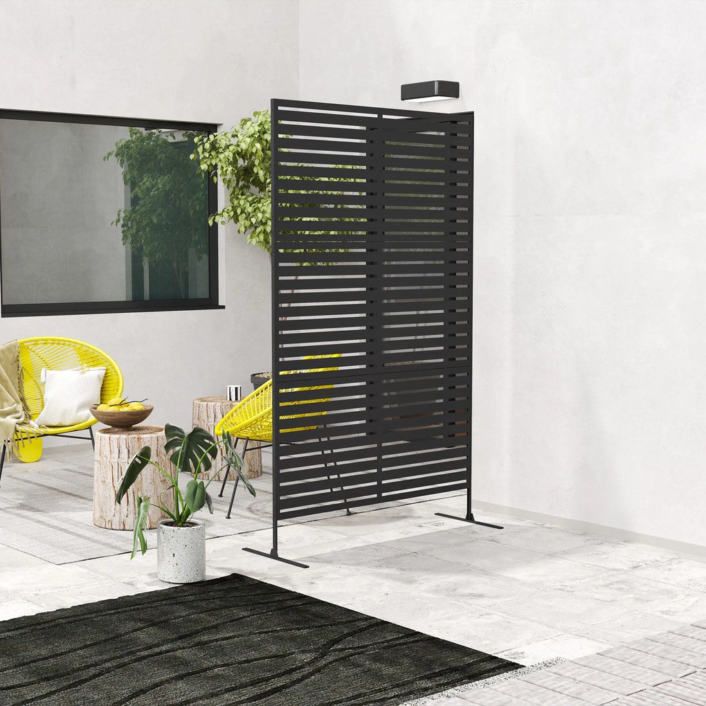 Outsunny Zewnętrzny Parawan Metalowy, Design z Lameli, Dekoracyjny Parawan Rozdzielający na Taras, Ogród, Balkon, Czarny