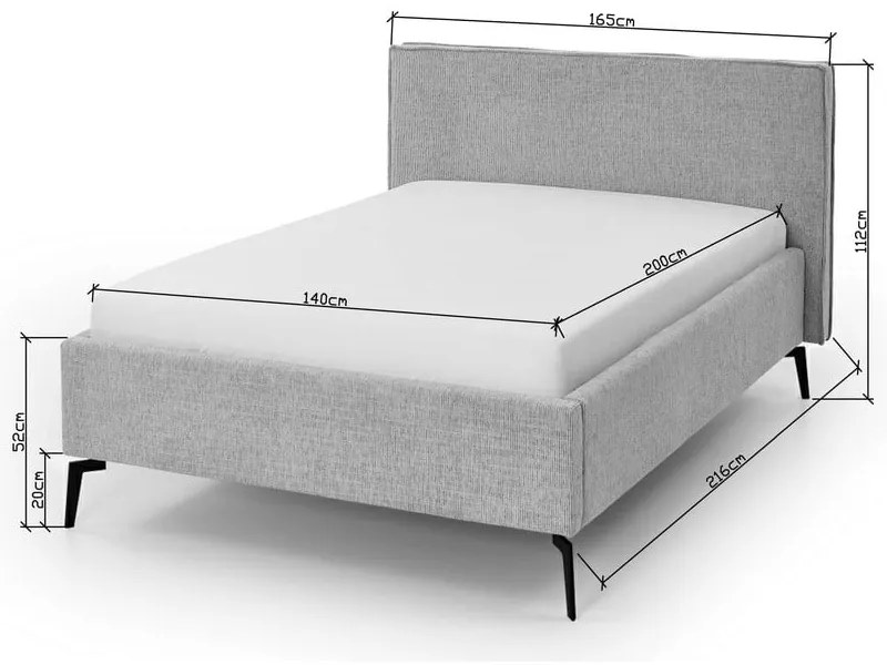 Szare tapicerowane łóżko dwuosobowe ze schowkiem i stelażem 140x200 cm Riva – Meise Möbel
