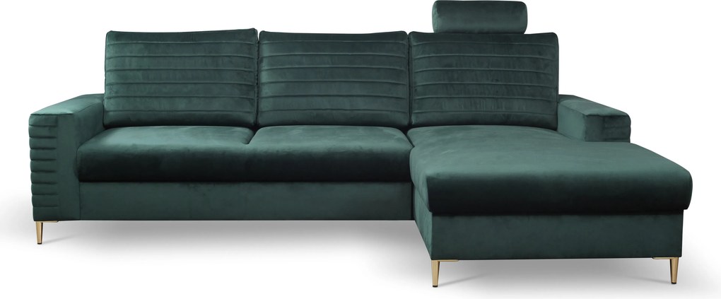 Masseno Narożnik GRIFO z funkcją spania i pojemnikiem na pościel, Rozkładana sofa - Zielony, VELLUTO JUNGLE GREEN 27